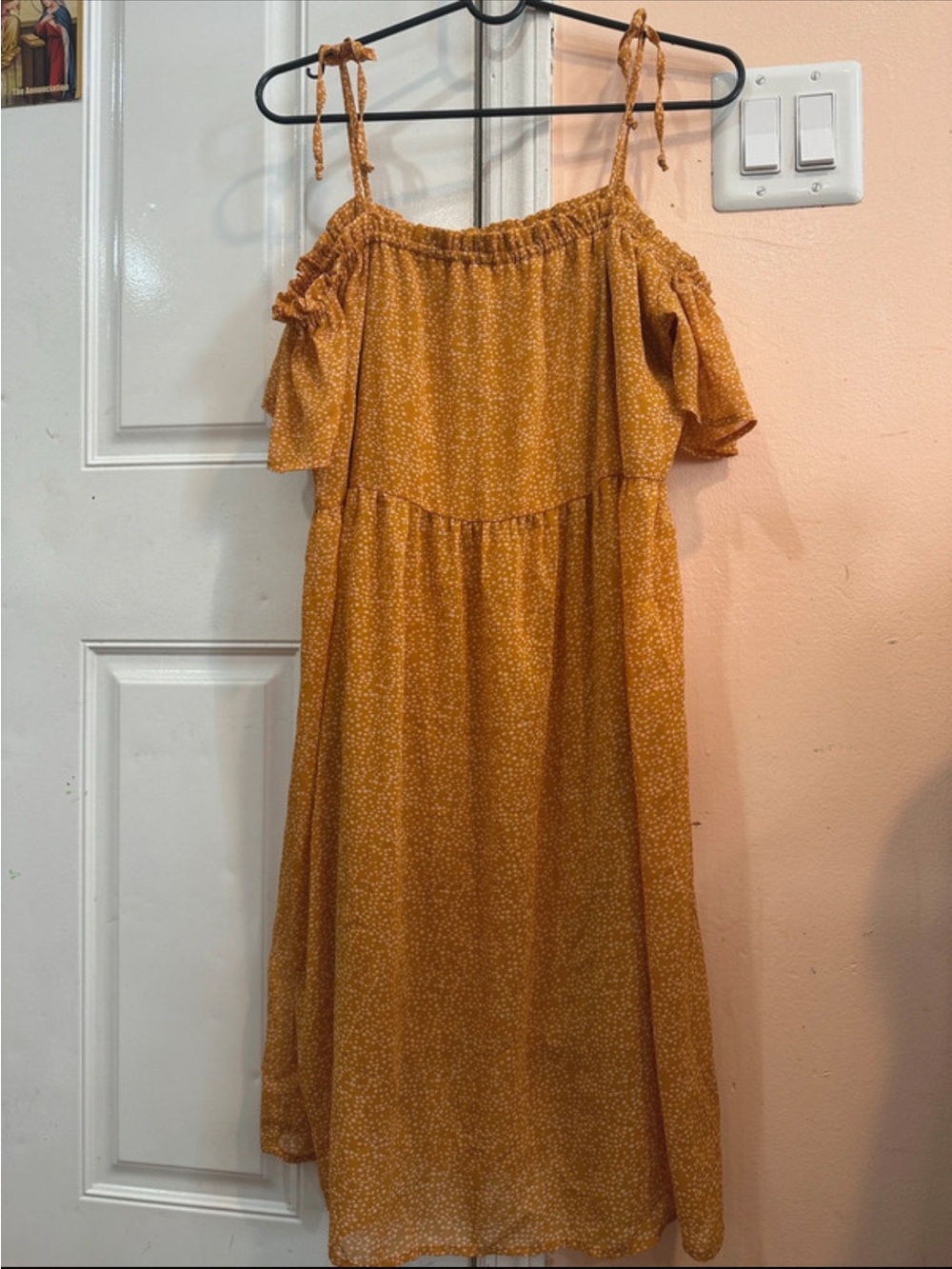 Xhilaration Mustard Yellow Tie-Shoulder Off-Shoulder Midi Dress